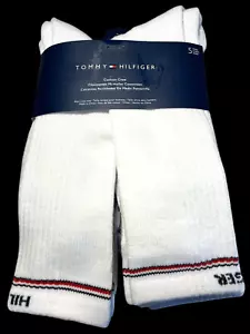 Tommy Hilfiger Cushion Crew Socks Men 5 Pairs White Logo 7-12 Flag Logo Preppy - Picture 1 of 13