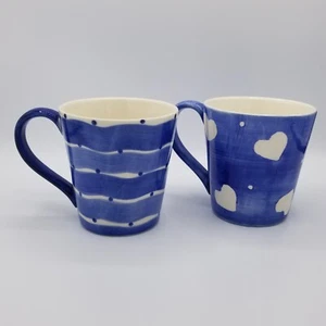 Tea Clipper By Whittard Of Chelsea Blue & White Heart Stripes & Dots Mug X 2 - Picture 1 of 15