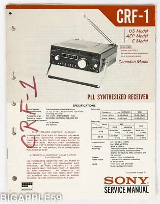 Sony Radio CRF-1 Receptor Manual de Servicio de Fábrica **ESCASO** Foto 1 de 4