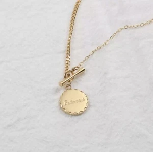 18K Gold Plated Beloved Coin Pendant Toggle Necklace - Picture 1 of 1