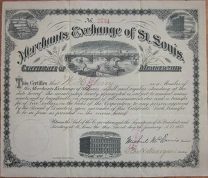Merchants Exchange of St Louis, MO 1882 Membership Certificate Missouri - Bild 1 von 1