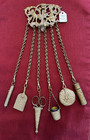 CHATELAINE 19th Century Baroque style gilt Brass with 6 sewing attachments NICE!