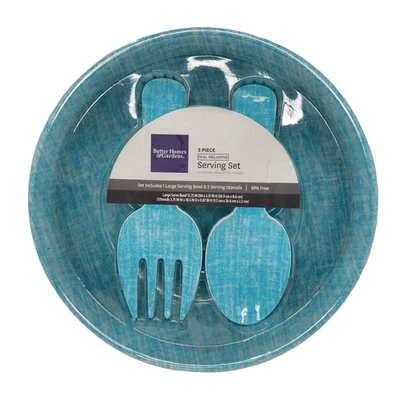Better Homes and Garden 3 piece Serving Salad Pasta Bowl Teal/Blue Melamine NEW - Image 1 of 4