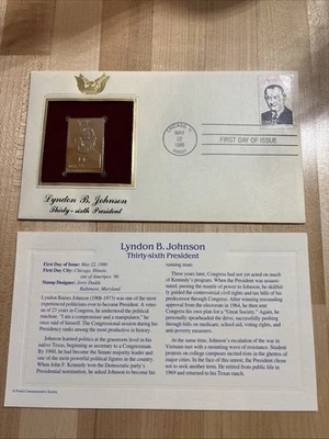林登·B·约翰逊第36任总统1986年5月22日黄金邮票首日发行 — 第 1/4 张图片