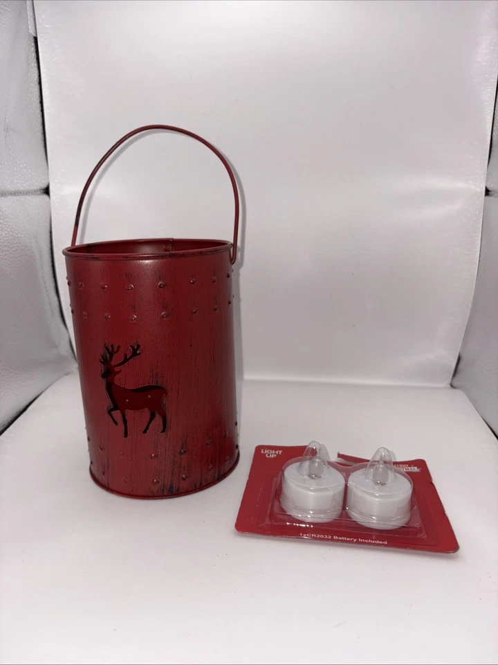 Lanterna vermelha renas com luzes LED de metal - Imagem 1 de 4