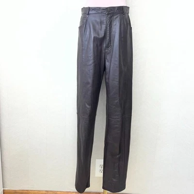 Pantalones de pierna recta de cuero marrón oscuro forrados Reflections By Spiegel para mujer talla 6T Foto 1 de 4