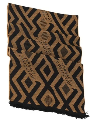 Versace Collection Men's Geometric Pattern Wool/Acrylic Scarf Black/Beige - Image 1 of 3