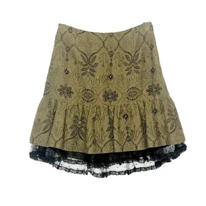 Red Valentino Mini Skirt Size 40 8US Green Jacquard Lace Underlay A-line - Picture 1 of 8