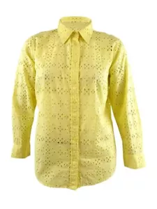 Camisa de algodón con ojales plus Lauren Ralph Lauren para mujer talla 3X, amarilla) - Imagen 1 de 3