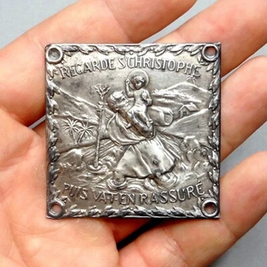 Heiliger Christophorus und Jesus. Medaille für Auto. Französischer antiker religiöser großer Teller - Bild 1 von 5