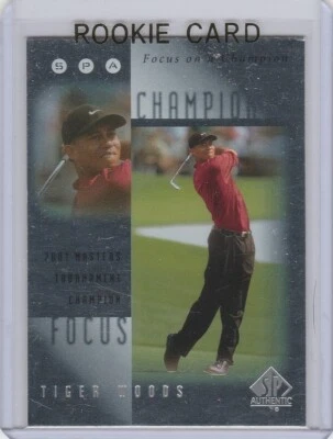 TIGER WOODS ROOKIE CARD 2001 Golf Focus on a Champion Upper Deck SP Authentic RC - Image 1 of 2