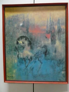 FRAMED COLOUR PRINT MID CENTURY ABDTRACT - HORSE - Picture 1 of 5