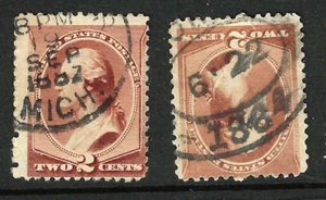 Sc #210 x 2 Year Date Cancels 1882 1884 2 Cent Washington Banknote 1883 US 61F56 - Bild 1 von 3