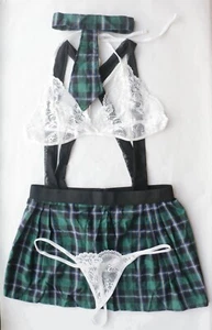 Women Sexy Babydoll Halter Neck Bra+Strap Skirt+Tie+String Role Play Nightwear S - Picture 1 of 10