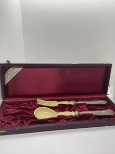 French 800 Silver Salad Serving Set Mono HH Boxed 1900 - Picture 1 of 5