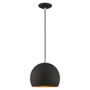Contemporary black pendant with gold interior adds smooth, modern sophistication - Picture 1 of 11