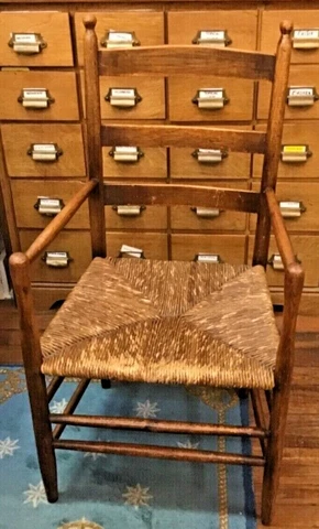 Antique Wood Shaker Ladder Back Rush Seat Arm Chair Cover