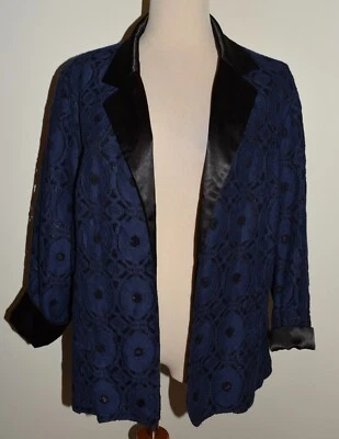 New Womens Chicos Jacket Sz 4 Open Front Black Blue Lace Overlay Blazer XXL - Image 1 of 3