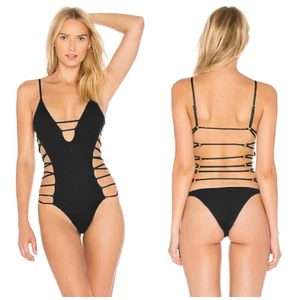 New Women's Strappy All Over Monokini Bathing Suit Sexy Black One Piece - Picture 1 of 4