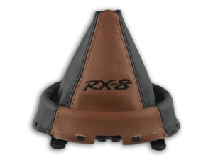 PER MAZDA RX-8 2003-2012 CUFFIA LEVA CAMBIO PELLE NERA e MARRONE RICAMO RX8 - Foto 1 di 3