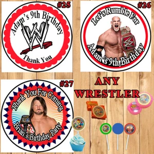 WWE Wrestling Birthday Round Stickers 1 Sheet Personalized - Picture 1 of 5