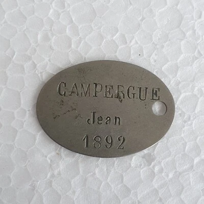 plaque d'identité Campergue Jean Bergerac 1892, 15x34 mm - Photo 1/2