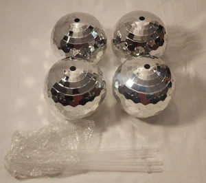 4 Pack Disco Ball Tumblers w/ Lids & Straws - 19 Oz Silver - '70s Dance Craze! - Picture 1 of 3