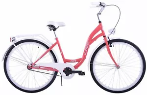 Fahrrad Damen 28 Zoll Damenrad mit Korb LED Licht Retro Rot Citybike Metallkorb - Bild 1 von 5