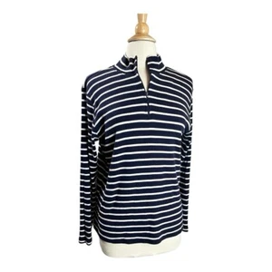 L.L. Maglione maglia fagiolo donna XL 1/4 zip marinaio finto collo righe blu - Foto 1 di 9