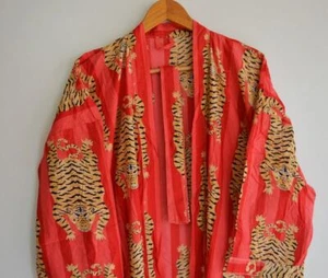 New Tiger Print Kimono Robe, Indian Soft Cotton Kimono, Japanese kimono, - Picture 1 of 5