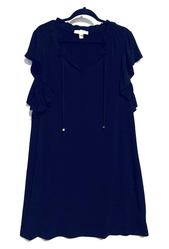 Abito Michael Kors donna 1x nero svolazzante manica volant cravatta collo jersey elasticizzato