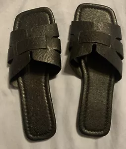Schwarze Damensandalen Slipper Sommer Freizeit flache Schuhe Größe 37 - Bild 1 von 8