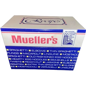 VINTAGE 1980 MUELLER'S METAL RECIPE BOX - XIII OLYMPIC WINTER GAMES LAKE PLACID - Picture 1 of 7