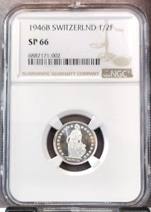 1946 SWITZERLAND SILVER 1/2 FRANC NGC SP 66 RARE SPECIMEN GEM BU - Picture 1 of 3
