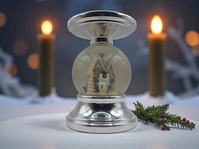 Bath & Body Works Snow Globe Penguins 3 Wick Candle Holder Winter Holiday USED - Image 1 of 4