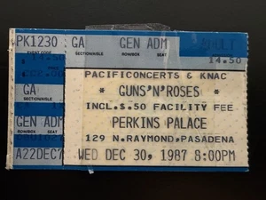Biglietto concerto vintage Guns N Roses Stub Perkins Palace Pasadena 30 dicembre 1987 - Foto 1 di 2