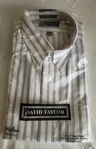 David Taylor Broadcloth Dress Shirt Mens Size 18 -33/35 Stripes VTG WB9 - Picture 1 of 6