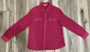 American Eagle Polyester Button Shirt Pink White Polka Dots Women’s Size L - Picture 1 of 6