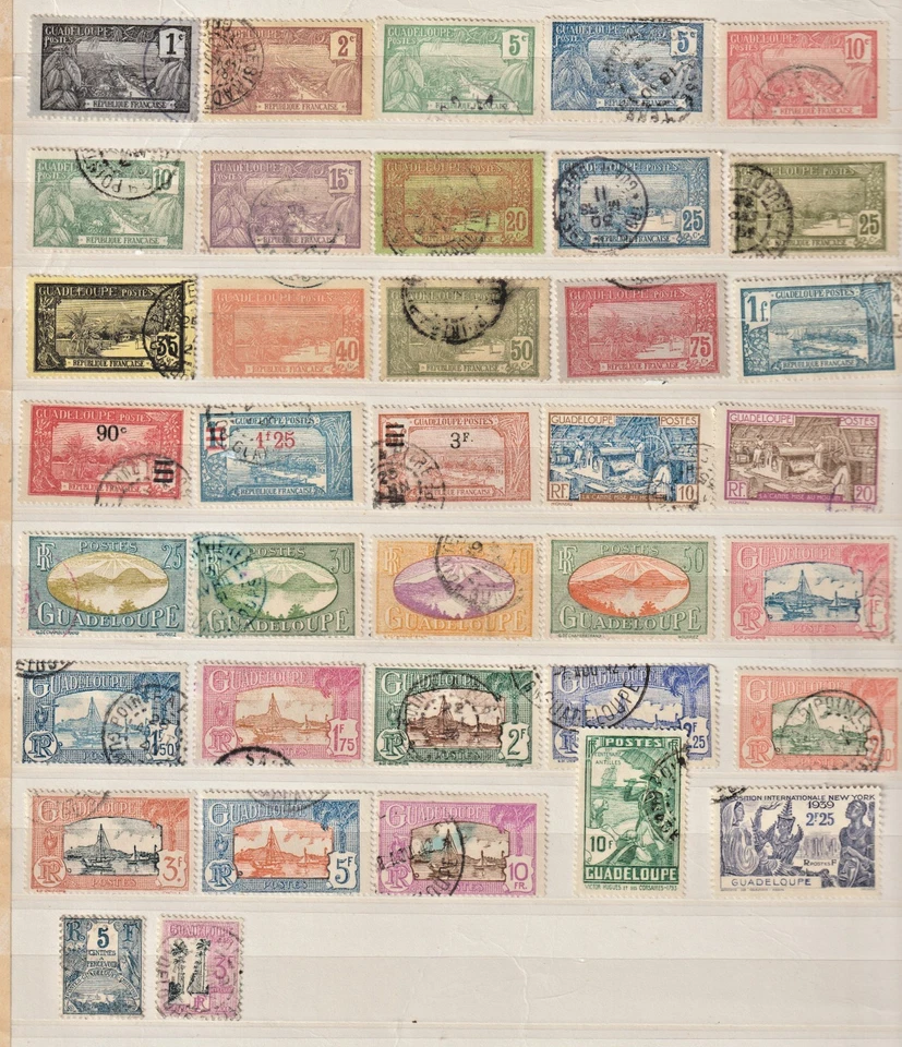 FRENCH Colony GUADELOUPE Collection 1905-1939, 37 Used stamps Scott Value $ 40 + - Image 1 of 1