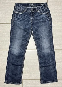 Pantalones de mezclilla plateados Suki para mujer 30x23 azul medio capri bordados - Imagen 1 de 5