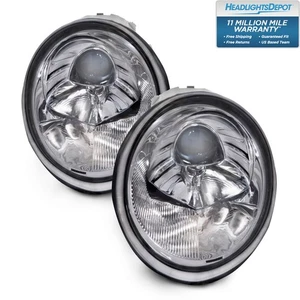 Fits 1998-2005 Volkswagen Beetle Halogen Chrome Headlights w/Performance Lens - Picture 1 of 7