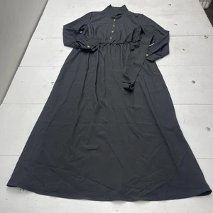 Maxi Dress Womens XL Black Mock Neck Button Front Long Sleeve Belted A-Line - Picture 1 of 8