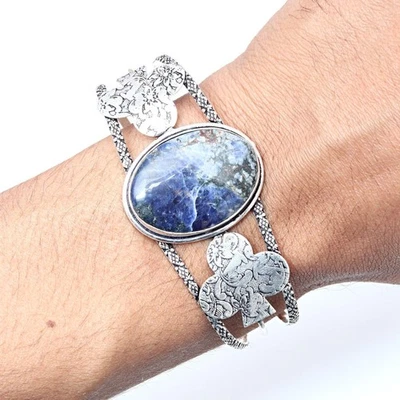 Браслеты-манжеты ювелирные изделия ручной работы содалит драгоценные камни 7 дюймов регулируемые - Изображение 1 из 4