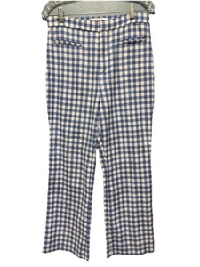 En Saison Blue Check Pants Women’s Sz L Cotton Linen Blend Ankle Length Preppy - Picture 1 of 12