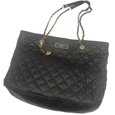 DKNY Black Quilted Napa Leather Tote Bag Chain Strap Shoulder Purse Large EUC - Image 1 of 4