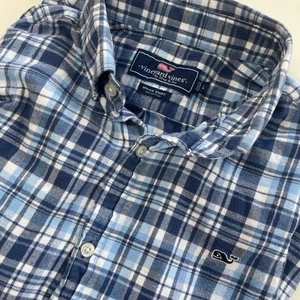 Vineyard Vines Men Blue Whale Shirt Button Down Flannel Plaid Long Sleeve Large - Picture 1 of 9