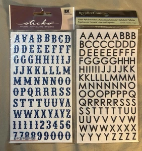 Alphabet Aufkleber Blau Glitzer 83 Stück 1 Blatt Schwarz 2 Blatt Neu 2 Stück - Bild 1 von 4