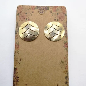 Gold Tone Round Pierced Earrings Disc Cut Out Post - Picture 1 of 6