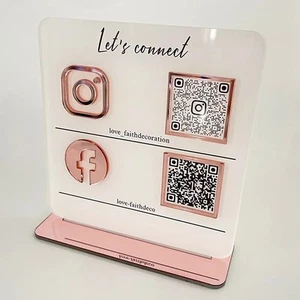 BUSINESS MULTI QR CODE SCANNING SIGN SOCIAL MEDIA BOARD PLAQUE SQUARE PINK - Picture 1 of 4