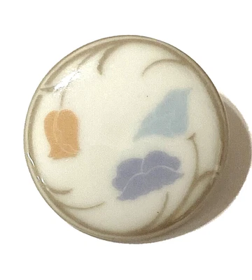 Vintage Dansk BELLES FLEURS TAUPE Brooch Round Porcelain Pin Japan 1981 1 1/2" - Image 1 of 4